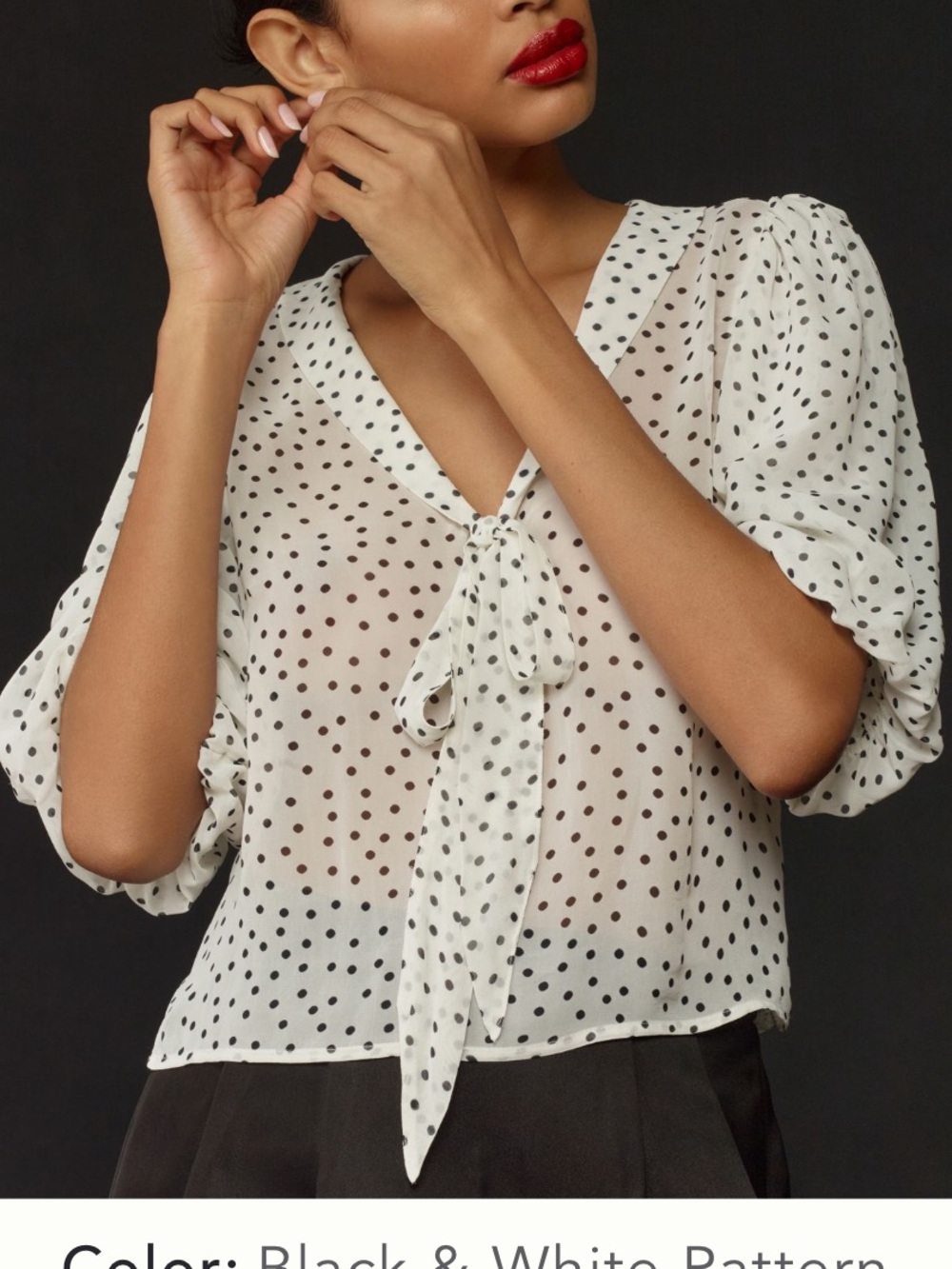 Maeve NWT Polka Dot Tie-Neck Blouse - White/Black M
